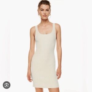 Aritzia Babaton Beige Ribbed Sculpt Knit Sleeveless Square Neck Mini Dress XS